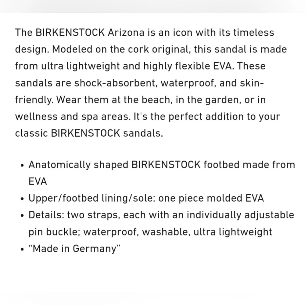 NWOT Birkenstock Men's Arizona EVA Sandal
